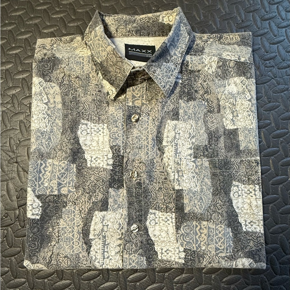 MAXX Men's Vintage Gray Hawaiian Short Sleeve Shirt Size XL